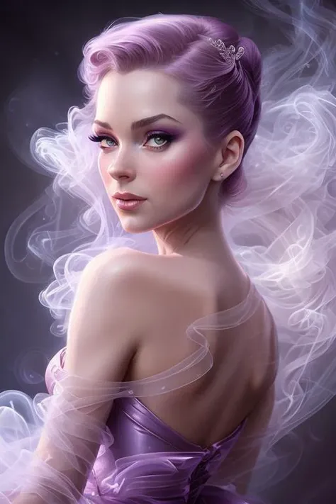 ballerina of lilac smoke <lora:Smoke:0.8>, beautiful disney style, portrait, close-up, cinematic rim light, dramatic pose, beautiful,
professional, highly detailed, clear, sharp, smug expression, trending on artstation,
art by joe fenton and stanley artgerm and tom bagshaw