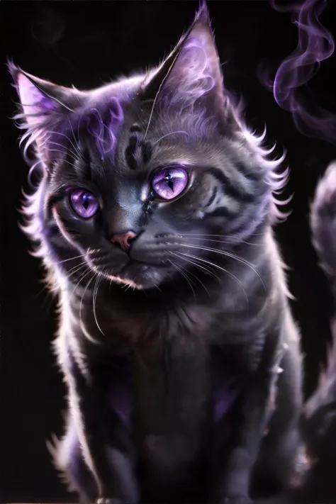 <lora:smoke:0.8>, cat from purple smoke, masterpiece, 8k, high resolution, shallow depth of field, sharp focus