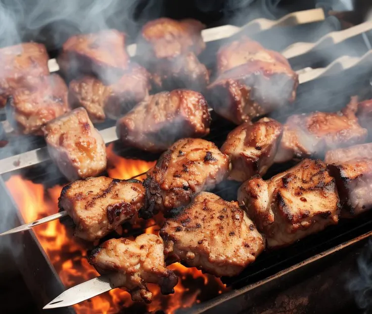 barbecue (smoke:0.8) on the grill  <lora:Smoke:0.5>