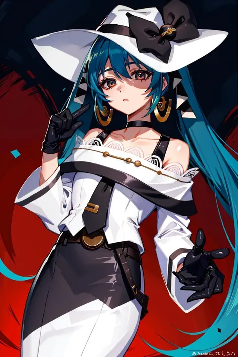 (masterpiece, best quality, highres, ultra detailed:1.2), (solo, 1girl, cowboy shot), akumiku, hat, jewelry, earrings, twintails, necktie, very long hair, gloves, choker, dress, bare shoulders, belt, long sleeves, BREAK, serious expression, BREAK, (standing, dynamic pose), BREAK, (detailed background, night, nighttime, dark, dark clouds:1.1)