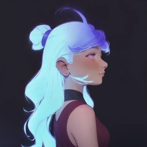 <lora:glowhair:1> , glowing, blue hair, hair bun, hair ornament, long hair, redhead, school uniform, serafuku, skirt