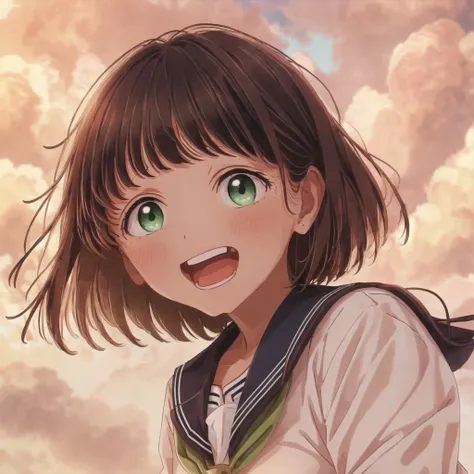 <lora:natsu_ichi2:1> , natsu, 
<lora:akebi:1>, akebi, 1girl, :d, bangs, beige sweater, blue sailor collar, breasts, fang, green eyes, large breasts, looking at viewer, medium breasts, neckerchief, open mouth, sailor collar, sidelocks, skin fang, sleeves past wrists, smile, solo, thick eyebrows, white background, white neckerchief