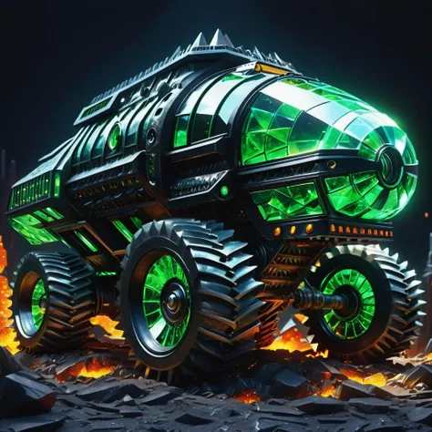 ((best quality)), ((masterpiece)), ((realistic,digital art)), (hyper detailed),DonMF43Dr4g0n Large Underminer's Drill Vehicle (The Incredibles), Tailfins, Convex Mirrors,   Lowering Kit, Dark Matter, Cutting-edge, Candy Green, Crinkled Texture,, <lora:DonMF43Dr4g0nXL-000012:1>