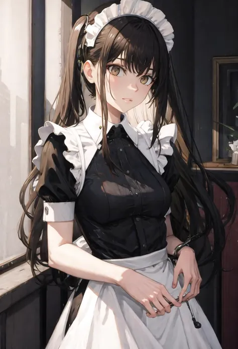 best quality, masterpiece, highres, solo, {m4a1_girlsfrontline:0.90}, {maid:1.40}, {long maid dress:1.15}