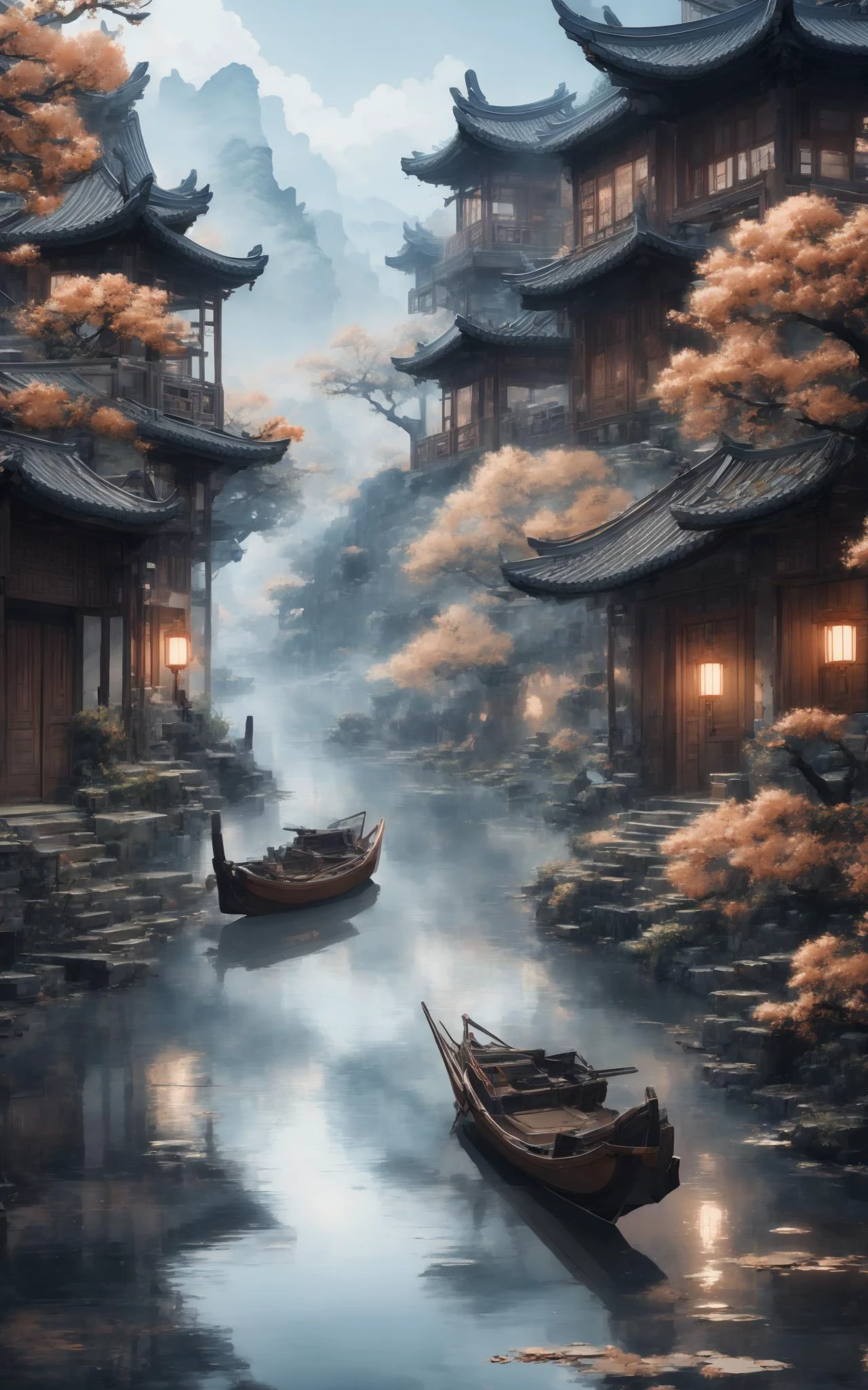 traditional chinese landscape,masterpiece,best quality,32k uhd,insane details,intricate details,hyperdetailed,hyper quality,high detail,ultra detailed,Masterpiece,1girl,
<lora:绪å¿-æ°´ä¹¡èæ¯ traditional chinese landscape:0.8>,