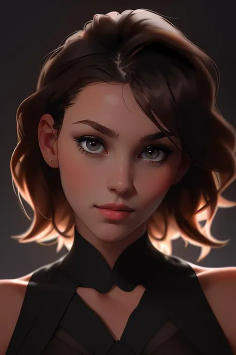 one asian girl, ada wong, solo, abs, slender body, (upper body, bust:1.2), black eyes, black hair, (red clothes, tiny breasts, small breasts, male chest, cleavage, exposed breasts, deep cleavage, neeples slip:1.5), bare shoulders, masterpiece, highly detailed, look at viewer, shiny blured orange background, gradient sprayed background, front view, gradient red purple background, blured background, glowing edges of image