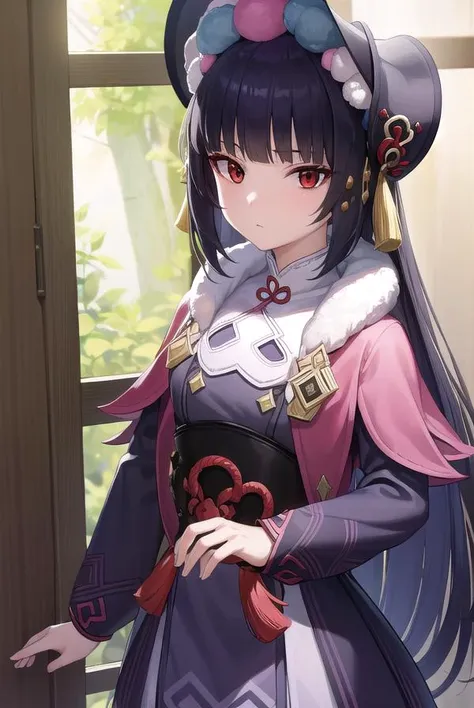 yunjin, <lyco:yunjin-lyco-nochekaiser:1>,
yun jin, black hair, blunt bangs, braid, eyeshadow, long hair, makeup, purple hair, (red eyes:1.5), red eyeshadow, (small breasts:1.2),
BREAK black footwear, boots, chinese clothes, fur trim, hat, knee boots, long sleeves, pantyhose, pom pom (clothes), purple pantyhose,
BREAK indoors, theater,
BREAK looking at viewer, (cowboy shot:1.5), upper body,
BREAK <lyco:GoodHands-beta2:1>, (masterpiece:1.2), best quality, high resolution, unity 8k wallpaper, (illustration:0.8), (beautiful detailed eyes:1.6), extremely detailed face, perfect lighting, extremely detailed CG, (perfect hands, perfect anatomy),