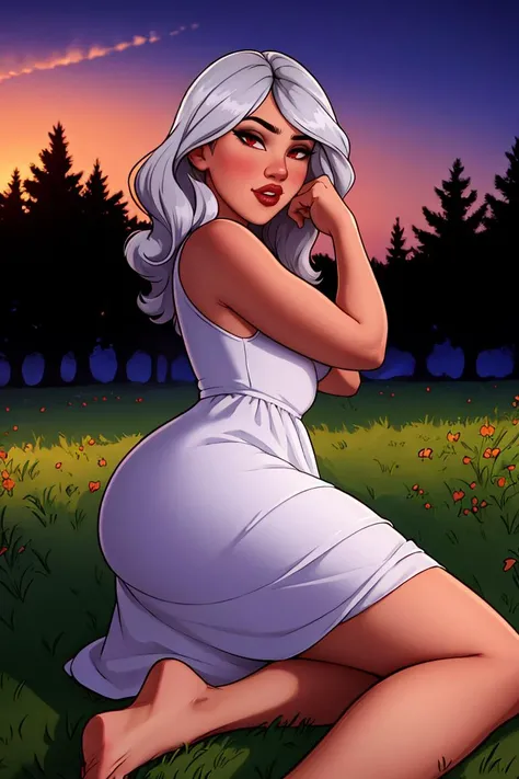 1girl, bangs, curly hair, silver hair, red eyes, layered dress, outdoors, parted lips, dark background, sunset, open field, feet out of frame, from side, from below, adjusting hair,
masterpiece, best quality, intricate details,
<lora:weight_slider_v2:1> <lora:AromaStyle-V9:0.8> <lora:backlight_slider_v10:-1> <lora:contrast_slider_v10:2> <lora:add_sharpness:1.0><lora:add_sharpness:1.0>