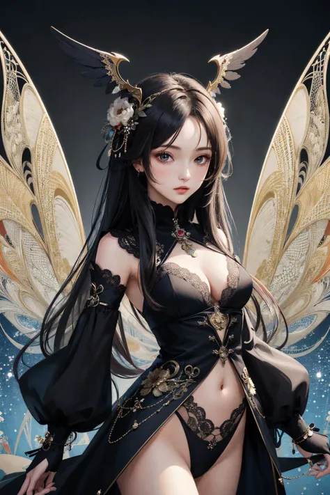 NSFW、Black light、Real Art、A very delicate and beautiful Asian giant hornet girl、Super fine、1 、黒と黄colorの髪、Hornet personification、terrible、creepy smile、(((Spooky horror、wise、I was horrified、monster、Mobeki、Insanity))Glowing black eyes、floating、detailed light、An illustration、dynamic angle、Depth of bounds written、((((())))、anthropomorphic wasp queen、long black hair、あなたのtoothを見せて、super beautiful girl(like the real thing)(Ultra A high)solve、best image quality)、(8K、RAW photo、best image quality、masterpiece)、technical sense、best image quality、masterpiece、An illustration、cg、sense of unity、wallpaper、official art、amazing、finely、very delicate and beautiful、very detailed、very detailed、sharp focus、rich background、(real human being、image)、((high definition skin))Vicious face、creepy smile、 Close-up、creepy pupils、face with shadow、bags under eyes、big smile、tooth、Golden pupil、creepy eyes、mad face、constricted pupils、黒color強膜、A disgusting girl from another world、8K、very small breasts,sharp long nails,Wasp needles,Wasp pattern with black,Wasp wings,color,