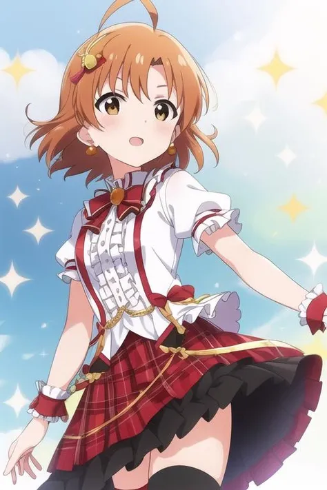 masterpiece, best quality,1girl,
<lora:bokurahaimanonakade:0.6>bokura wa ima no naka de,red skirt,frills, white dress,black thighhighs,
<lora:mirishita-v2.1:0.5>KANA YABUKI,short hair, ahoge, brown hair, brown eyes, orange hair, yellow eyes, hair ornament, bangs,