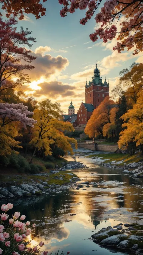 a profestional picutre of GdaÅsk, Poland: GdaÅsk's maritime atmosphere is complemented by the arrival of spring, with the historic MotÅawa River banks lined with cherry and apple blossoms, and the Long Market adorned with colorful tulips, creating a delightful coastal scene. ,
wide angle, landscape ,
photorealism,unreal 5 daz, extremely detailed ,((ultrasharp)),((masterpiece)),((best quality)),((ultradetailed)),((intricated details)), extremaly detailed background, <lora:add_detail:0.7> ultra realistic,32k,RAW photo, 8k ,dslr,soft lighting,high quality,film grain, beautiful and aesthetic,extremely detailed, natural shadows,