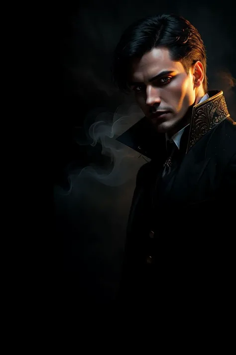 a profesional picture of 1man Damon, the Eternal Vampire was a vampire lord, ancient and powerful, with a demeanor that was both regal and predatory. His hair was a raven black, styled in a coiffure that was both elegant and imposing. His eyes, a deep, crimson red, seemed to glow with an inner fire that betrayed his undead status. His skin was pale, almost translucent, and his fangs were sharp and prominent, ready to sink into the necks of his prey. He wore a tailored suit of the finest black silk, with a white shirt that was always perfectly pressed. A blood-red cravat was knotted around his neck, and his cuffs were adorned with silver buttons. In his hands, he often held a gold-tipped cane, a symbol of his aristocratic status and a potential weapon when needed. BREAK, realistic, perfect quality, best quality, ultrasharp, ultradetailed, perfect quality, masterpiece, intricated details, <lora:add_detail:0.4>, punk, <hypernet:sxzBloom_sxzBloom:0.3>, AS-YoungerV2 < <lora:splashes_v.1.1:0.5> Splash, splashes, splashing, explosion, exploding <lora:Smoke:0.3> smoke, smokkk, colorfull cyan, hotify, vivid colors