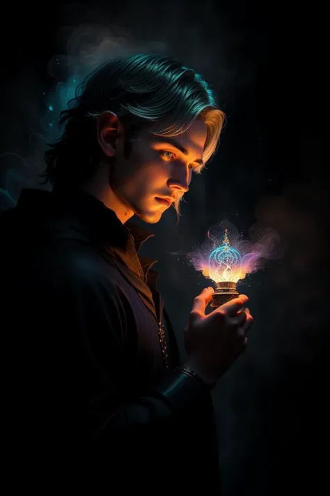 a profesional picture of 1man Aethan, the Arcane Elf Mage was a slender, ethereal elf, with skin as pale as moonlight and hair as silver as the stars. His eyes were a brilliant, otherworldly blue, and they shimmered with flecks of arcane energy. He wore a flowing, indigo robe that billowed with each gesture, adorned with runes of power that glowed softly when he channeled his magic. His fingers were long and delicate, each one tipped with a ring that acted as a conduit for his eldritch spells. He carried a staff crafted from a rare, living wood, its head carved into the likeness of a moonstone, which amplified his magical abilities. Aethan's presence was marked by an aura of mystery and power, his every movement suggesting the subtle dance of cosmic forces. BREAK, realistic, perfect quality, best quality, ultrasharp, ultradetailed, perfect quality, masterpiece, intricated details, <lora:add_detail:0.4>, punk, <hypernet:sxzBloom_sxzBloom:0.3>, AS-YoungerV2 < <lora:splashes_v.1.1:0.5> Splash, splashes, splashing, explosion, exploding <lora:Smoke:0.3> smoke, smokkk, colorfull cyan, hotify, vivid colors