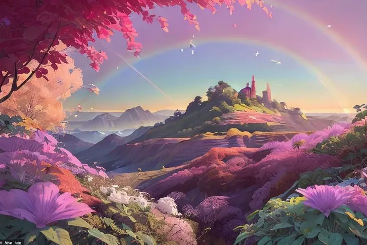 More bright colors, Fantastic landscape, alien landscape, 8K, asymmetry, arrange objects in the frame randomly, bizarre, incredible interweaving of flowers on long stems, cinematografy quality, plants not found on Earth or in the ocean, heavy greenish drops, glowing buds, vines of all colors of the rainbow, perspective stretching into the distance, highest contrast, highest detail