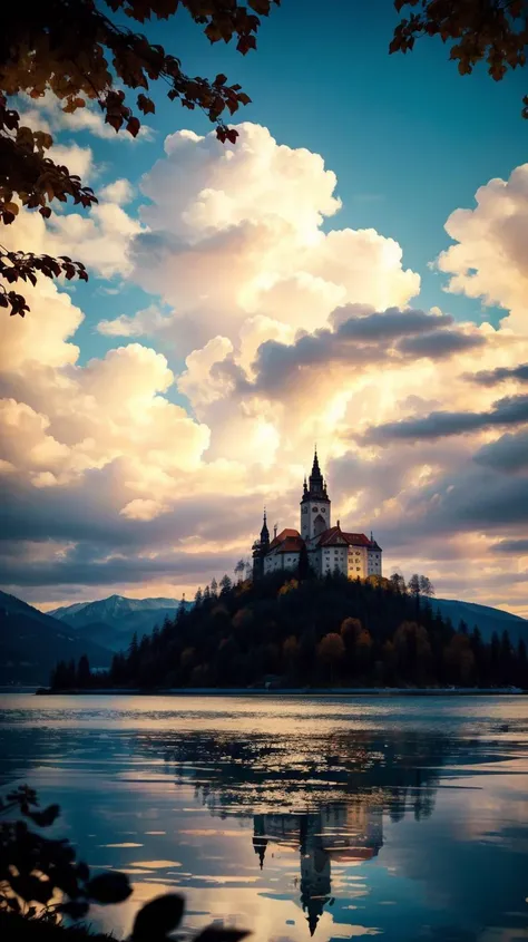 a profestional picutre of Lake Bled, Slovenia: Lake Bled, with its iconic island and medieval castle, is embraced by the warm colors of autumn. The surrounding Julian Alps reflect in the tranquil waters, and the air is filled with the earthy aroma of fallen leaves, creating a serene and picturesque setting. ,
wide angle, landscape ,
photorealism,unreal 5 daz, extremely detailed ,((ultrasharp)),((masterpiece)),((best quality)),((ultradetailed)),((intricated details)), extremaly detailed background, <lora:add_detail:0.7> ultra realistic,32k,RAW photo, 8k ,dslr,soft lighting,high quality,film grain, beautiful and aesthetic,extremely detailed, natural shadows,