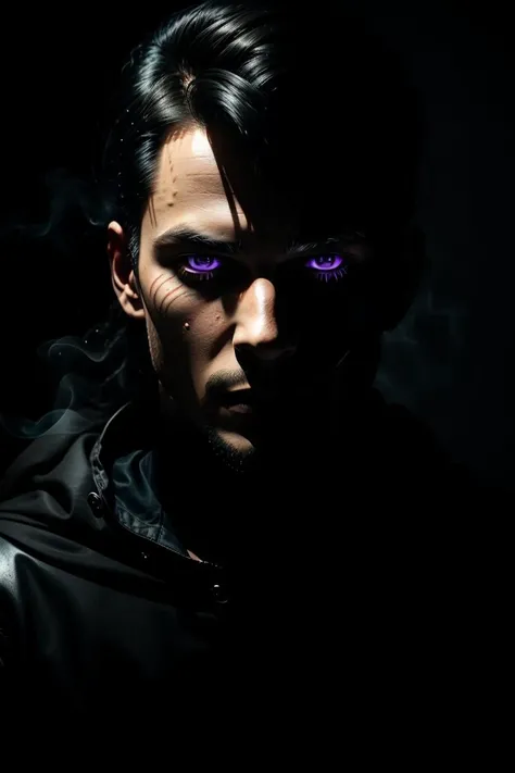a profesional picture of 1man Kain, the Shadow Walker  was a man of shadows, with a presence that seemed to fade into the very darkness itself. He had midnight-black hair that was shaved close to his skull, save for a long, raven lock that fell over his right eye. His eyes were a deep, unsettling purple, and they seemed to glow with an inner light that was almost otherworldly. He wore a cloak of the deepest night, lined with silver thread that glinted when touched by faint light. His attire was a mix of form-fitting, black leather and flexible, shadow-cloaking fabric that allowed him to move silently and blend into the shadows. Kain was a master of the art of shadow walking, a rare discipline that allowed him to slip into the ether between shadows and step into any shadow he chose. BREAK, realistic, perfect quality, best quality, ultrasharp, ultradetailed, perfect quality, masterpiece, intricated details, <lora:add_detail:0.4>, punk, <hypernet:sxzBloom_sxzBloom:0.3>, AS-YoungerV2 < <lora:splashes_v.1.1:0.5> Splash, splashes, splashing, explosion, exploding <lora:Smoke:0.3> smoke, smokkk, colorfull cyan, hotify, vivid colors