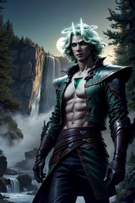 4k, 8k, best quality, ultra high res, (photorealistic:1.4),(masterpiece:1.2), best quality, masterpiece, highres, original, extremely detailed wallpaper, (ultra-detailed), (best illustration), (best shadow), detailed eyes, (realism), realistic, 1boy, young man, pale skin, green crown, king, wraith, outdoor, forest, full moon, <lora:more_details:0.65> <lora:Viego_v1:0.7>