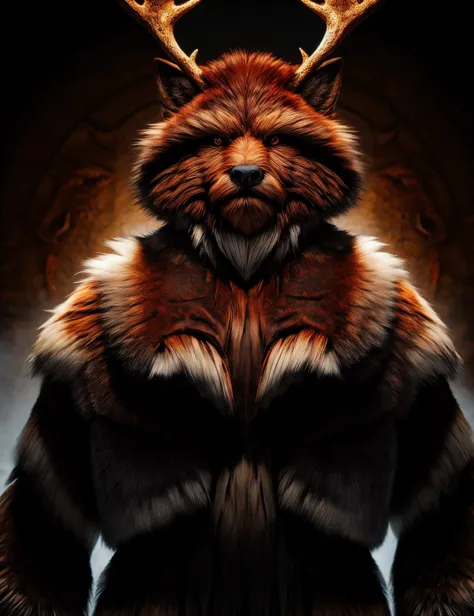 hyper detailed masterpiece, dynamic, awesome quality, DonMR31nd33r, leather, fur, sasquatch, wolfish humanoid, fantasy, glowing eyes, furry fur,enlarged fangs, claws, powerful, cursed, afflicted <lora:DonMR31nd33r:0.8>