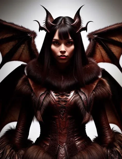 hyper detailed masterpiece, dynamic, awesome quality, leather, fur, manananggal, female mythical creature, separated upper torso, bat like wings on detached torso, long proboscis like tongue, sharp claws, long disheveled hair, distinctive eerie sound, malevolent vampiric entity <lora:DonMR31nd33r:0.8>