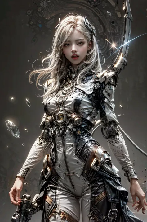 <(best quality, extremery best quality, masterpiece:1.4), (realistic, intricate details:1.4), (photorealistic:1.4), (extremely intricate:1.4), highres, ultra highres, ultra detailed, ultra-detailed, absurdres, incredibly absurdres, extremely detailed, high quality, high resolution, hyperrealistic, ultra-realistic, hyper-detailed, top quality, best, fine detail, massive detail, Highly detailed, extreme detailed, highest detailed, high-res, absolutely resolution, reflection, (refraction:1.4), (hyperrealism:1.4), ultra realistic details, highly intricate details, insane details>, BREAK, (1girl:1.3), solo, looking at viewer, (young cute beautiful 18-year-old girl:1.4), 3d face, (hand of Guido Daniele:1.4), beautiful girl, Beautiful face, pretty, girlface, kpop idol, supermodel, stunning innocent symmetry face, perfect body, medium breast, slim waist, slim legs, (high detailed skin:1.5), glowing eyes, goddess, natural skin texture, shiny skin, White skin, Beautiful detailed face, detailed face, real skin texture, cute delicate face, finely detailed face, golden ratio, golden ratio face, expressive eyes, perfect face, perfect skin, flawless face, clear face, shiny hair, pale skin, Proper body proportion, perfect anatomy, realistic skin texture, luscious lips, glossy lips, natural makeup, beautiful bright pupils, slender figure, intricate eyes, detailed pupils, detailed face and eyes, longeyelashes, blush, good hand, perfect hands, pretty face, beautiful female bodies, finely detailed skin, oily shiny skin, clean facial features, an extremely delicate and beautiful, cute & girly, beautiful detailed eyes, stars in the eyes, detailed simmetric eyes, perfect smooth skin texture, BREAK, (((((brilliant colors, (silver cloth, mecha hands, (holding big gun), silver mecha bodysuit, high cut bodysuit, moon surface, mecha arms, mecha jiont, sexy, slim, (white mecha), mecha leggings, Tangled wires, messy data cables, circuit console, in the style of energetic movement, low-angle, liquid metal inspired, long hair, gray hair:1.4), goddess women, aura, most beautiful artwork in the world, atmosphere, (neon, cyborg:1.2),(cyberpunk background:1.2), (sparkly:1.2), (Futuristic cyberpunk cityscape bathed in neon lights, a lone full mech tech robot:1.2), (dramatic, gritty, intense:1.4), (depth of field:1.7), slow-motion action sequences, surreal details, charging forward, (light anger:1.4), ( absurdly long hair:1.5), ((The girl looked disgusted)), (long legs:1.3), A shot with tension, (Visual impact, giving the poster a dynamic and visually striking appearance:1.2), impactful picture, (joshua middleton comic cover art, hypermaximalist, instagram contest winner, fashion color scheme, trending on cgsociety, playful illustrations, imaginative overlays, artistic fusion, fantastical scenes, evocative narratives, striking visuals:1.3), (Glowing ambiance, enchanting radiance, luminous lighting, ethereal atmosphere, mesmerizing glow, evocative hues, captivating coloration, dramatic lighting, enchanting aura:1.2), (moon, melanchonic soft light, photorealistic faces, moody lighting:1.4), (night, Night time, moon light, Golden Hour, sky, landscape, stars, starry, galaxy sky, milky way, night sky full of stars:1.2), (braids, floating hair, rock, bloom, bloom effect, random patterns, energetic movement, bold colors, dynamic texture, spontaneous creativity:1.2), (blush, Pink lips, Pink lip colour, flat bangs:1.4), (long_hair, outdoors:1.3), (breeze, dust is drifting, ethereal, scenery, nature, mysterious background, fog, wind:1.2), (iridescent colors, Iridescence, mysterious, fantasy background, fantasy, open mouth:1.2), (Luminescent Particles:1.3), (fullbody:1.2), (eye focus, face focus, character focus, close-up face:1.2), (dutch angle, cowboy shot:1.3), colorful refraction)))), BREAK, <hyper realistic DSLR photo, Nikon D5, cinematic portrait, portrait, ultra sharp, analog film photography, film emulation, bokeh, blurry noise background, watercolor, available light, detailed light, volumetric fog, beautiful lighting, Rembrandt lighting, Cinematic, pixel art, game art, key visual, surreal, PBR Texturing, Anisotropic Filtering, Maximum Clarity And Sharpness, Albedo And Specular Maps, Multi-Layered Textures, Surface Shading, Sub-Pixel Convolution, Sub-Pixel Convolution, Accurate Simulation Of Light-Material Interaction, blurry foreground, broad light, volumetric light effect, matte painting, perfectly defined features, volumetric lighting, Tone Mapping, Lumen Reflections, Global illumination, Ray Tracing, Screen Space Global Illumination, Accent Lighting, 32k, Natural Lighting, volumetric, cinematic masterpiece, Rule of thirds, high dynamic range, Multi-exposure HDR capture, cinematic render, game cg cinematic, atmospheric perspective, movie scene, epic dynamic frame, motion blur, ((cinematic look, Film look)), rim light, 4k textures, adobe lightroom, photolab, hyperdetailed, exposure blend, professional color grading, professional color correction, aerial perspective, particles and dust in beams of light, cinematic scene, dynamic lighting, sharp details, lomography, soft focus, light leaks, bold hues, atmospheric depth, (explosive light and shadow:1.2), aesthetics, intricate designs, ultra realistic digital art, (zentangle, mandala, tangle, entangle), (fractal art), elegant, vivid colours, floating particles, particles, epic, (ink drawing, oil painting detailed), RAW, huge filesize, extremery detailed CG, Photo, 8k uhd, cinematic atmosphere, trending on artstation, award-winning glamour photograph, highly detailed photo, official art, beautiful and aesthetic, unity 8k wallpaper, beautiful, highly detailed CG illustration, best illustration, intricate, Amazing, emotional, analog, painting, digital painting, concept art, Oil Painting, illustration, Classical art, Renaissance, Romanticism, Neoclassicism, Color Palette, depth and contrast, Vibrant colors, saturated, rich saturation, color harmony, vivid palette, concept-art, design style, detail character, concept render, colorful, analog photography, dreamy atmosphere, specular highlights, atmospheric lighting, (dynamic angle, dynamic pose :1.3), (shiny, clothes reflecting light, lens flare, bloom effect, light particle, lens glare:1.3), realistic light, realistic lighting, cinematic light, (cinematic lighting), light in the face, soft lighting, saturated colors, detailed background, sharp focus, 8k high definition, perspective, Master Composition, roughness, post-processing, soft shadows, realistic shadows, ambient occlusion, ray-tracing, subsurface scattering, photon mapping, physically-based rendering, octane rendering, unreal engine 5, ue5 rendering, Adobe After FX, dslr, RTX, Best character details, radiosity, sharp, antialiased, RAW photo, HDR, 8k, 4k, (((Photographed by Roger Deakins, using a RED Monstro 8K VV camera and a series of high-end lenses))), ((Hasselblad photography)), (film grain:1.4), Kodak portra 400, ((Fujifilm X-T5)), professional photograph, caustics, Broad lighting, diffuse lighting, rim lighting, two tone lighting, textile details, visible pores, high resolution scan, professionally color graded, photographic reality, automatic white balance, best lighting, detailed shadow, high contrast, strong light and shadow>, (PureErosFace_V1:0.4), (ulzzang-6500:0.6), <lora:epiNoiseoffset_v3:2>, <lora:add_detail:0.6>, <lora:hipoly_3dcg_v7-epoch-000012:0.6>, (kbxll:0.6), <lora:more_details:0.6>, <lora:white mecha v1:0.6>