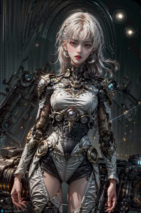 <(best quality, extremery best quality, masterpiece:1.4), (realistic, intricate details:1.4), (photorealistic:1.4), (extremely intricate:1.4), highres, ultra highres, ultra detailed, ultra-detailed, absurdres, incredibly absurdres, extremely detailed, high quality, high resolution, hyperrealistic, ultra-realistic, hyper-detailed, top quality, best, fine detail, massive detail, Highly detailed, extreme detailed, highest detailed, high-res, absolutely resolution, reflection, (refraction:1.4), (hyperrealism:1.4), ultra realistic details, highly intricate details, insane details>, BREAK, (1girl:1.3), solo, looking at viewer, (young cute beautiful 18-year-old girl:1.4), 3d face, (hand of Guido Daniele:1.4), beautiful girl, Beautiful face, pretty, girlface, kpop idol, supermodel, stunning innocent symmetry face, perfect body, medium breast, slim waist, slim legs, (high detailed skin:1.5), glowing eyes, goddess, natural skin texture, shiny skin, White skin, Beautiful detailed face, detailed face, real skin texture, cute delicate face, finely detailed face, golden ratio, golden ratio face, expressive eyes, perfect face, perfect skin, flawless face, clear face, shiny hair, pale skin, Proper body proportion, perfect anatomy, realistic skin texture, luscious lips, glossy lips, natural makeup, beautiful bright pupils, slender figure, intricate eyes, detailed pupils, detailed face and eyes, longeyelashes, blush, good hand, perfect hands, pretty face, beautiful female bodies, finely detailed skin, oily shiny skin, clean facial features, an extremely delicate and beautiful, cute & girly, beautiful detailed eyes, stars in the eyes, detailed simmetric eyes, perfect smooth skin texture, BREAK, (((((brilliant colors, (silver cloth, mecha hands, (holding big gun), silver mecha bodysuit, high cut bodysuit, moon surface, mecha arms, mecha jiont, sexy, slim, (white mecha), mecha leggings, Tangled wires, messy data cables, circuit console, in the style of energetic movement, low-angle, liquid metal inspired, long hair, gray hair:1.4), goddess women, aura, most beautiful artwork in the world, atmosphere, (neon, cyborg:1.2),(cyberpunk background:1.2), (sparkly:1.2), (Futuristic cyberpunk cityscape bathed in neon lights, a lone full mech tech robot:1.2), (dramatic, gritty, intense:1.4), (depth of field:1.7), slow-motion action sequences, surreal details, charging forward, (light anger:1.4), ( absurdly long hair:1.5), ((The girl looked disgusted)), (long legs:1.3), A shot with tension, (Visual impact, giving the poster a dynamic and visually striking appearance:1.2), impactful picture, (joshua middleton comic cover art, hypermaximalist, instagram contest winner, fashion color scheme, trending on cgsociety, playful illustrations, imaginative overlays, artistic fusion, fantastical scenes, evocative narratives, striking visuals:1.3), (Glowing ambiance, enchanting radiance, luminous lighting, ethereal atmosphere, mesmerizing glow, evocative hues, captivating coloration, dramatic lighting, enchanting aura:1.2), (moon, melanchonic soft light, photorealistic faces, moody lighting:1.4), (night, Night time, moon light, Golden Hour, sky, landscape, stars, starry, galaxy sky, milky way, night sky full of stars:1.2), (braids, floating hair, rock, bloom, bloom effect, random patterns, energetic movement, bold colors, dynamic texture, spontaneous creativity:1.2), (blush, Pink lips, Pink lip colour, flat bangs:1.4), (long_hair, outdoors:1.3), (breeze, dust is drifting, ethereal, scenery, nature, mysterious background, fog, wind:1.2), (iridescent colors, Iridescence, mysterious, fantasy background, fantasy, open mouth:1.2), (Luminescent Particles:1.3), (fullbody:1.2), (eye focus, face focus, character focus, close-up face:1.2), (dutch angle, cowboy shot:1.3), colorful refraction)))), BREAK, <hyper realistic DSLR photo, Nikon D5, cinematic portrait, portrait, ultra sharp, analog film photography, film emulation, bokeh, blurry noise background, watercolor, available light, detailed light, volumetric fog, beautiful lighting, Rembrandt lighting, Cinematic, pixel art, game art, key visual, surreal, PBR Texturing, Anisotropic Filtering, Maximum Clarity And Sharpness, Albedo And Specular Maps, Multi-Layered Textures, Surface Shading, Sub-Pixel Convolution, Sub-Pixel Convolution, Accurate Simulation Of Light-Material Interaction, blurry foreground, broad light, volumetric light effect, matte painting, perfectly defined features, volumetric lighting, Tone Mapping, Lumen Reflections, Global illumination, Ray Tracing, Screen Space Global Illumination, Accent Lighting, 32k, Natural Lighting, volumetric, cinematic masterpiece, Rule of thirds, high dynamic range, Multi-exposure HDR capture, cinematic render, game cg cinematic, atmospheric perspective, scene, epic dynamic frame, motion blur, ((cinematic look, Film look)), rim light, 4k textures, adobe lightroom, photolab, hyperdetailed, exposure blend, professional color grading, professional color correction, aerial perspective, particles and dust in beams of light, cinematic scene, dynamic lighting, sharp details, lomography, soft focus, light leaks, bold hues, atmospheric depth, (explosive light and shadow:1.2), aesthetics, intricate designs, ultra realistic digital art, (zentangle, mandala, tangle, entangle), (fractal art), elegant, vivid colours, floating particles, particles, epic, (ink drawing, oil painting detailed), RAW, huge filesize, extremery detailed CG, Photo, 8k uhd, cinematic atmosphere, trending on artstation, award-winning glamour photograph, highly detailed photo, official art, beautiful and aesthetic, unity 8k wallpaper, beautiful, highly detailed CG illustration, best illustration, intricate, Amazing, emotional, analog, painting, digital painting, concept art, Oil Painting, illustration, Classical art, Renaissance, Romanticism, Neoclassicism, Color Palette, depth and contrast, Vibrant colors, saturated, rich saturation, color harmony, vivid palette, concept-art, design style, detail character, concept render, colorful, analog photography, dreamy atmosphere, specular highlights, atmospheric lighting, (dynamic angle, dynamic pose :1.3), (shiny, clothes reflecting light, lens flare, bloom effect, light particle, lens glare:1.3), realistic light, realistic lighting, cinematic light, (cinematic lighting), light in the face, soft lighting, saturated colors, detailed background, sharp focus, 8k high definition, perspective, Master Composition, roughness, post-processing, soft shadows, realistic shadows, ambient occlusion, ray-tracing, subsurface scattering, photon mapping, physically-based rendering, octane rendering, unreal engine 5, ue5 rendering, Adobe After FX, dslr, RTX, Best character details, radiosity, sharp, antialiased, RAW photo, HDR, 8k, 4k, (((Photographed by Roger Deakins, using a RED Monstro 8K VV camera and a series of high-end lenses))), ((Hasselblad photography)), (film grain:1.4), Kodak portra 400, ((Fujifilm X-T5)), professional photograph, caustics, Broad lighting, diffuse lighting, rim lighting, two tone lighting, textile details, visible pores, high resolution scan, professionally color graded, photographic reality, automatic white balance, best lighting, detailed shadow, high contrast, strong light and shadow>, (PureErosFace_V1:0.4), (ulzzang-6500:0.6), <lora:epiNoiseoffset_v3:2>, <lora:add_detail:0.6>, <lora:hipoly_3dcg_v7-epoch-000012:0.6>, (kbxll:0.6), <lora:more_details:0.6>, <lora:white mecha v1:0.6>