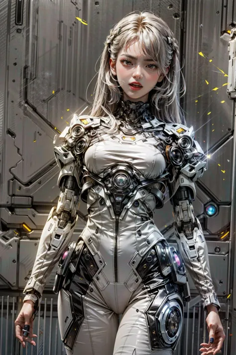 <(best quality, extremery best quality, masterpiece:1.4), (realistic, intricate details:1.4), (photorealistic:1.4), (extremely intricate:1.4), highres, ultra highres, ultra detailed, ultra-detailed, absurdres, incredibly absurdres, extremely detailed, high quality, high resolution, hyperrealistic, ultra-realistic, hyper-detailed, top quality, best, fine detail, massive detail, Highly detailed, extreme detailed, highest detailed, high-res, absolutely resolution, reflection, (refraction:1.4), (hyperrealism:1.4), ultra realistic details, highly intricate details, insane details>, BREAK, (1girl:1.3), solo, looking at viewer, (young cute beautiful 18-year-old girl:1.4), 3d face, (hand of Guido Daniele:1.4), beautiful girl, Beautiful face, pretty, girlface, kpop idol, supermodel, stunning innocent symmetry face, perfect body, medium breast, slim waist, slim legs, (high detailed skin:1.5), glowing eyes, goddess, natural skin texture, shiny skin, White skin, Beautiful detailed face, detailed face, real skin texture, cute delicate face, finely detailed face, golden ratio, golden ratio face, expressive eyes, perfect face, perfect skin, flawless face, clear face, shiny hair, pale skin, Proper body proportion, perfect anatomy, realistic skin texture, luscious lips, glossy lips, natural makeup, beautiful bright pupils, slender figure, intricate eyes, detailed pupils, detailed face and eyes, longeyelashes, blush, good hand, perfect hands, pretty face, beautiful female bodies, finely detailed skin, oily shiny skin, clean facial features, an extremely delicate and beautiful, cute & girly, beautiful detailed eyes, stars in the eyes, detailed simmetric eyes, perfect smooth skin texture, BREAK, (((((brilliant colors, (silver cloth, mecha hands, (holding big gun), silver mecha bodysuit, high cut bodysuit, moon surface, mecha arms, mecha jiont, sexy, slim, (white mecha), mecha leggings, Tangled wires, messy data cables, circuit console, in the style of energetic movement, low-angle, liquid metal inspired, long hair, gray hair:1.4), goddess women, aura, most beautiful artwork in the world, atmosphere, (neon, cyborg:1.2),(cyberpunk background:1.2), (sparkly:1.2), (Futuristic cyberpunk cityscape bathed in neon lights, a lone full mech tech robot:1.2), (dramatic, gritty, intense:1.4), (depth of field:1.7), slow-motion action sequences, surreal details, charging forward, (light anger:1.4), ( absurdly long hair:1.5), ((The girl looked disgusted)), (long legs:1.3), A shot with tension, (Visual impact, giving the poster a dynamic and visually striking appearance:1.2), impactful picture, (joshua middleton comic cover art, hypermaximalist, instagram contest winner, fashion color scheme, trending on cgsociety, playful illustrations, imaginative overlays, artistic fusion, fantastical scenes, evocative narratives, striking visuals:1.3), (Glowing ambiance, enchanting radiance, luminous lighting, ethereal atmosphere, mesmerizing glow, evocative hues, captivating coloration, dramatic lighting, enchanting aura:1.2), (moon, melanchonic soft light, photorealistic faces, moody lighting:1.4), (night, Night time, moon light, Golden Hour, sky, landscape, stars, starry, galaxy sky, milky way, night sky full of stars:1.2), (braids, floating hair, rock, bloom, bloom effect, random patterns, energetic movement, bold colors, dynamic texture, spontaneous creativity:1.2), (blush, Pink lips, Pink lip colour, flat bangs:1.4), (long_hair, outdoors:1.3), (breeze, dust is drifting, ethereal, scenery, nature, mysterious background, fog, wind:1.2), (iridescent colors, Iridescence, mysterious, fantasy background, fantasy, open mouth:1.2), (Luminescent Particles:1.3), (fullbody:1.2), (eye focus, face focus, character focus, close-up face:1.2), (dutch angle, cowboy shot:1.3), colorful refraction)))), BREAK, <hyper realistic DSLR photo, Nikon D5, cinematic portrait, portrait, ultra sharp, analog film photography, film emulation, bokeh, blurry noise background, watercolor, available light, detailed light, volumetric fog, beautiful lighting, Rembrandt lighting, Cinematic, pixel art, game art, key visual, surreal, PBR Texturing, Anisotropic Filtering, Maximum Clarity And Sharpness, Albedo And Specular Maps, Multi-Layered Textures, Surface Shading, Sub-Pixel Convolution, Sub-Pixel Convolution, Accurate Simulation Of Light-Material Interaction, blurry foreground, broad light, volumetric light effect, matte painting, perfectly defined features, volumetric lighting, Tone Mapping, Lumen Reflections, Global illumination, Ray Tracing, Screen Space Global Illumination, Accent Lighting, 32k, Natural Lighting, volumetric, cinematic masterpiece, Rule of thirds, high dynamic range, Multi-exposure HDR capture, cinematic render, game cg cinematic, atmospheric perspective, scene, epic dynamic frame, motion blur, ((cinematic look, Film look)), rim light, 4k textures, adobe lightroom, photolab, hyperdetailed, exposure blend, professional color grading, professional color correction, aerial perspective, particles and dust in beams of light, cinematic scene, dynamic lighting, sharp details, lomography, soft focus, light leaks, bold hues, atmospheric depth, (explosive light and shadow:1.2), aesthetics, intricate designs, ultra realistic digital art, (zentangle, mandala, tangle, entangle), (fractal art), elegant, vivid colours, floating particles, particles, epic, (ink drawing, oil painting detailed), RAW, huge filesize, extremery detailed CG, Photo, 8k uhd, cinematic atmosphere, trending on artstation, award-winning glamour photograph, highly detailed photo, official art, beautiful and aesthetic, unity 8k wallpaper, beautiful, highly detailed CG illustration, best illustration, intricate, Amazing, emotional, analog, painting, digital painting, concept art, Oil Painting, illustration, Classical art, Renaissance, Romanticism, Neoclassicism, Color Palette, depth and contrast, Vibrant colors, saturated, rich saturation, color harmony, vivid palette, concept-art, design style, detail character, concept render, colorful, analog photography, dreamy atmosphere, specular highlights, atmospheric lighting, (dynamic angle, dynamic pose :1.3), (shiny, clothes reflecting light, lens flare, bloom effect, light particle, lens glare:1.3), realistic light, realistic lighting, cinematic light, (cinematic lighting), light in the face, soft lighting, saturated colors, detailed background, sharp focus, 8k high definition, perspective, Master Composition, roughness, post-processing, soft shadows, realistic shadows, ambient occlusion, ray-tracing, subsurface scattering, photon mapping, physically-based rendering, octane rendering, unreal engine 5, ue5 rendering, Adobe After FX, dslr, RTX, Best character details, radiosity, sharp, antialiased, RAW photo, HDR, 8k, 4k, (((Photographed by Roger Deakins, using a RED Monstro 8K VV camera and a series of high-end lenses))), ((Hasselblad photography)), (film grain:1.4), Kodak portra 400, ((Fujifilm X-T5)), professional photograph, caustics, Broad lighting, diffuse lighting, rim lighting, two tone lighting, textile details, visible pores, high resolution scan, professionally color graded, photographic reality, automatic white balance, best lighting, detailed shadow, high contrast, strong light and shadow>, (PureErosFace_V1:0.4), (ulzzang-6500:0.6), <lora:epiNoiseoffset_v3:2>, <lora:add_detail:0.6>, <lora:hipoly_3dcg_v7-epoch-000012:0.6>, (kbxll:0.6), <lora:more_details:0.6>, <lora:white mecha v1:0.6>