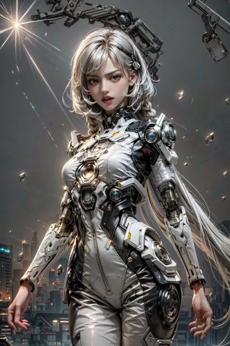 <(best quality, extremery best quality, masterpiece:1.4), (realistic, intricate details:1.4), (photorealistic:1.4), (extremely intricate:1.4), highres, ultra highres, ultra detailed, ultra-detailed, absurdres, incredibly absurdres, extremely detailed, high quality, high resolution, hyperrealistic, ultra-realistic, hyper-detailed, top quality, best, fine detail, massive detail, Highly detailed, extreme detailed, highest detailed, high-res, absolutely resolution, reflection, (refraction:1.4), (hyperrealism:1.4), ultra realistic details, highly intricate details, insane details>, BREAK, (1girl:1.3), solo, looking at viewer, (young cute beautiful 18-year-old girl:1.4), 3d face, (hand of Guido Daniele:1.4), beautiful girl, Beautiful face, pretty, girlface, kpop idol, supermodel, stunning innocent symmetry face, perfect body, medium breast, slim waist, slim legs, (high detailed skin:1.5), glowing eyes, goddess, natural skin texture, shiny skin, White skin, Beautiful detailed face, detailed face, real skin texture, cute delicate face, finely detailed face, golden ratio, golden ratio face, expressive eyes, perfect face, perfect skin, flawless face, clear face, shiny hair, pale skin, Proper body proportion, perfect anatomy, realistic skin texture, luscious lips, glossy lips, natural makeup, beautiful bright pupils, slender figure, intricate eyes, detailed pupils, detailed face and eyes, longeyelashes, blush, good hand, perfect hands, pretty face, beautiful female bodies, finely detailed skin, oily shiny skin, clean facial features, an extremely delicate and beautiful, cute & girly, beautiful detailed eyes, stars in the eyes, detailed simmetric eyes, perfect smooth skin texture, BREAK, (((((brilliant colors, (silver cloth, mecha hands, (holding big gun), silver mecha bodysuit, high cut bodysuit, moon surface, mecha arms, mecha jiont, sexy, slim, (white mecha), mecha leggings, Tangled wires, messy data cables, circuit console, in the style of energetic movement, low-angle, liquid metal inspired, long hair, gray hair:1.4), goddess women, aura, most beautiful artwork in the world, atmosphere, (neon, cyborg:1.2),(cyberpunk background:1.2), (sparkly:1.2), (Futuristic cyberpunk cityscape bathed in neon lights, a lone full mech tech robot:1.2), (dramatic, gritty, intense:1.4), (depth of field:1.7), slow-motion action sequences, surreal details, charging forward, (light anger:1.4), ( absurdly long hair:1.5), ((The girl looked disgusted)), (long legs:1.3), A shot with tension, (Visual impact, giving the poster a dynamic and visually striking appearance:1.2), impactful picture, (joshua middleton comic cover art, hypermaximalist, instagram contest winner, fashion color scheme, trending on cgsociety, playful illustrations, imaginative overlays, artistic fusion, fantastical scenes, evocative narratives, striking visuals:1.3), (Glowing ambiance, enchanting radiance, luminous lighting, ethereal atmosphere, mesmerizing glow, evocative hues, captivating coloration, dramatic lighting, enchanting aura:1.2), (moon, melanchonic soft light, photorealistic faces, moody lighting:1.4), (night, Night time, moon light, Golden Hour, sky, landscape, stars, starry, galaxy sky, milky way, night sky full of stars:1.2), (braids, floating hair, rock, bloom, bloom effect, random patterns, energetic movement, bold colors, dynamic texture, spontaneous creativity:1.2), (blush, Pink lips, Pink lip colour, flat bangs:1.4), (long_hair, outdoors:1.3), (breeze, dust is drifting, ethereal, scenery, nature, mysterious background, fog, wind:1.2), (iridescent colors, Iridescence, mysterious, fantasy background, fantasy, open mouth:1.2), (Luminescent Particles:1.3), (fullbody:1.2), (eye focus, face focus, character focus, close-up face:1.2), (dutch angle, cowboy shot:1.3), colorful refraction)))), BREAK, <hyper realistic DSLR photo, Nikon D5, cinematic portrait, portrait, ultra sharp, analog film photography, film emulation, bokeh, blurry noise background, watercolor, available light, detailed light, volumetric fog, beautiful lighting, Rembrandt lighting, Cinematic, pixel art, game art, key visual, surreal, PBR Texturing, Anisotropic Filtering, Maximum Clarity And Sharpness, Albedo And Specular Maps, Multi-Layered Textures, Surface Shading, Sub-Pixel Convolution, Sub-Pixel Convolution, Accurate Simulation Of Light-Material Interaction, blurry foreground, broad light, volumetric light effect, matte painting, perfectly defined features, volumetric lighting, Tone Mapping, Lumen Reflections, Global illumination, Ray Tracing, Screen Space Global Illumination, Accent Lighting, 32k, Natural Lighting, volumetric, cinematic masterpiece, Rule of thirds, high dynamic range, Multi-exposure HDR capture, cinematic render, game cg cinematic, atmospheric perspective, scene, epic dynamic frame, motion blur, ((cinematic look, Film look)), rim light, 4k textures, adobe lightroom, photolab, hyperdetailed, exposure blend, professional color grading, professional color correction, aerial perspective, particles and dust in beams of light, cinematic scene, dynamic lighting, sharp details, lomography, soft focus, light leaks, bold hues, atmospheric depth, (explosive light and shadow:1.2), aesthetics, intricate designs, ultra realistic digital art, (zentangle, mandala, tangle, entangle), (fractal art), elegant, vivid colours, floating particles, particles, epic, (ink drawing, oil painting detailed), RAW, huge filesize, extremery detailed CG, Photo, 8k uhd, cinematic atmosphere, trending on artstation, award-winning glamour photograph, highly detailed photo, official art, beautiful and aesthetic, unity 8k wallpaper, beautiful, highly detailed CG illustration, best illustration, intricate, Amazing, emotional, analog, painting, digital painting, concept art, Oil Painting, illustration, Classical art, Renaissance, Romanticism, Neoclassicism, Color Palette, depth and contrast, Vibrant colors, saturated, rich saturation, color harmony, vivid palette, concept-art, design style, detail character, concept render, colorful, analog photography, dreamy atmosphere, specular highlights, atmospheric lighting, (dynamic angle, dynamic pose :1.3), (shiny, clothes reflecting light, lens flare, bloom effect, light particle, lens glare:1.3), realistic light, realistic lighting, cinematic light, (cinematic lighting), light in the face, soft lighting, saturated colors, detailed background, sharp focus, 8k high definition, perspective, Master Composition, roughness, post-processing, soft shadows, realistic shadows, ambient occlusion, ray-tracing, subsurface scattering, photon mapping, physically-based rendering, octane rendering, unreal engine 5, ue5 rendering, Adobe After FX, dslr, RTX, Best character details, radiosity, sharp, antialiased, RAW photo, HDR, 8k, 4k, (((Photographed by Roger Deakins, using a RED Monstro 8K VV camera and a series of high-end lenses))), ((Hasselblad photography)), (film grain:1.4), Kodak portra 400, ((Fujifilm X-T5)), professional photograph, caustics, Broad lighting, diffuse lighting, rim lighting, two tone lighting, textile details, visible pores, high resolution scan, professionally color graded, photographic reality, automatic white balance, best lighting, detailed shadow, high contrast, strong light and shadow>, (PureErosFace_V1:0.4), (ulzzang-6500:0.6), <lora:epiNoiseoffset_v3:2>, <lora:add_detail:0.6>, <lora:hipoly_3dcg_v7-epoch-000012:0.6>, (kbxll:0.6), <lora:more_details:0.6>, <lora:white mecha v1:0.6>