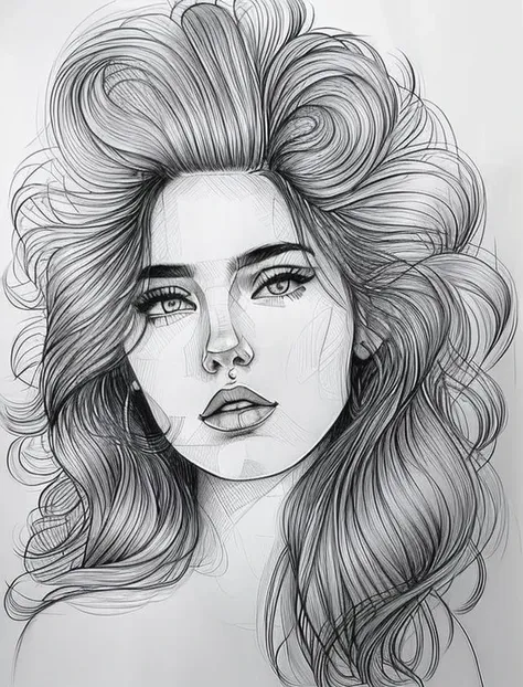 <lora:Drawing:0.9> (style by nty, drawing:1.25), woman, hair explosion