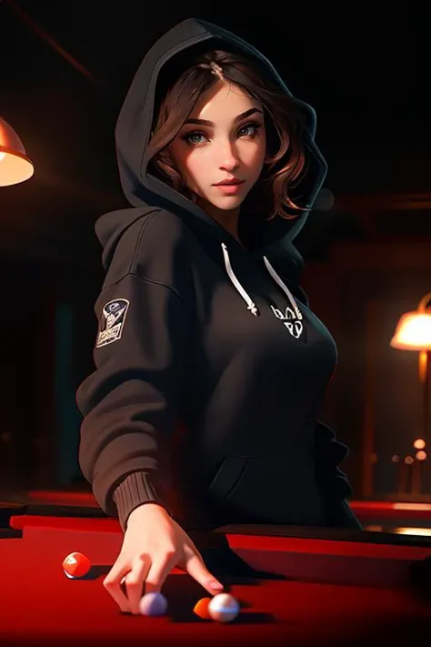 DEN_cuteherminie_OF,
(playing snooker in a dark atmospheric pool hall wearing casual clothing and a hoodie, atmospheric, snooker, cue, playing snooker, leaning over the table:1.2),
bokeh, f1.4, 40mm, photorealistic, raw, 8k, textured skin, skin pores, intricate details <lora:epi_noiseoffset2:1>, epiCRealism