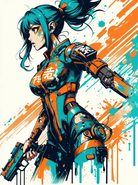 woman, mad-cbrpnksplshrt, outrun, paint splash<lora:Splash_Art_SD1.5:0.7>, (masterpiece:1.2), best quality, (hyperdetailed, highest detailed:1.2), high resolution textures