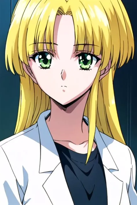 masterpiece, best quality, game cg, 1girl, <lora:asia_argento:0.65>, asia_argento, blonde hair, green eyes, parted bangs, solo, looking at viewer, upper body, depth of field, (watercolor illustration, soft pastel colors:1.1), realistic, science fiction hard science fiction, , <lora:yu_yu_hakusho_style:0.88>, yu_yu_hakusho_style