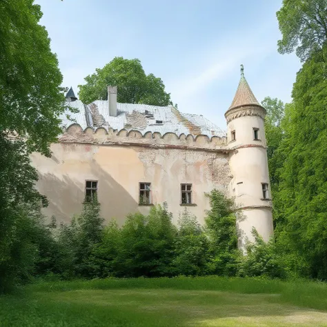 old chateau in park, castle, summer day, outdoors