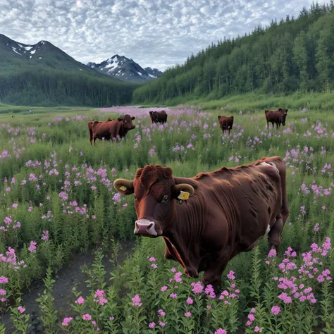 <lora:AlaskyFireweed:1> Alaska_fireweed (cattle ranch:1.3)
