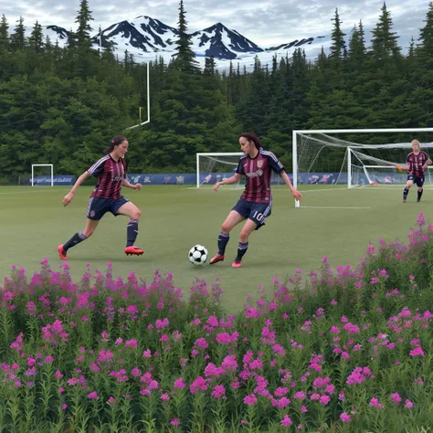 <lora:AlaskyFireweed:1> Alaska_fireweed (a soccer match in a public park:1.3)