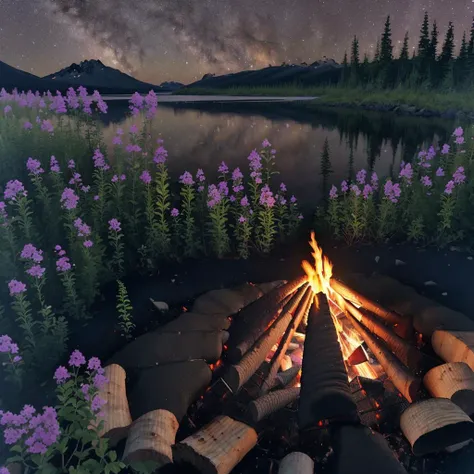 <lora:AlaskyFireweed:1> Alaska_fireweed (a campfire at night:1.3)