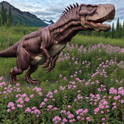 <lora:AlaskyFireweed:1> Alaska_fireweed  (tyrannosaurus rex:1.3)