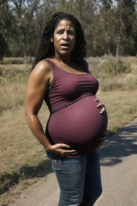 1 adult woman, full body,
panam palmer,
(in pain facial expression, Pregnant belly, holding belly),
eyedirection, eyes,
8k,