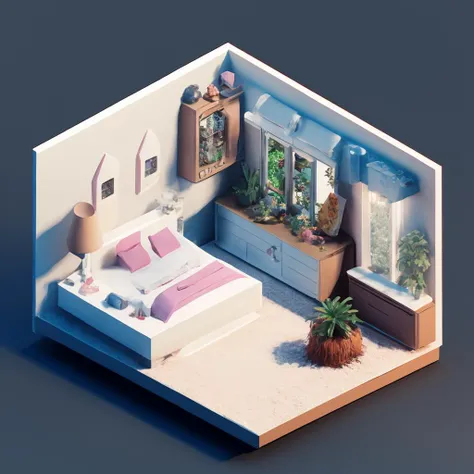 isometric cutaway,It has texture,bed,sofa, table, stool, bonsai, mural,Windows, desks,white_background,simple _background,Depth of Field, Gamma, High Contrast, Kinemacolor, 3D, Ray Tracing Global Illumination, Ray Traced, Anti-Aliasing, FXAAFull-HD, Rim Lighting,Shadows,unreal engine 5,octane render,dribbble,pinterest,knollingcase, 8k
,duskametric15