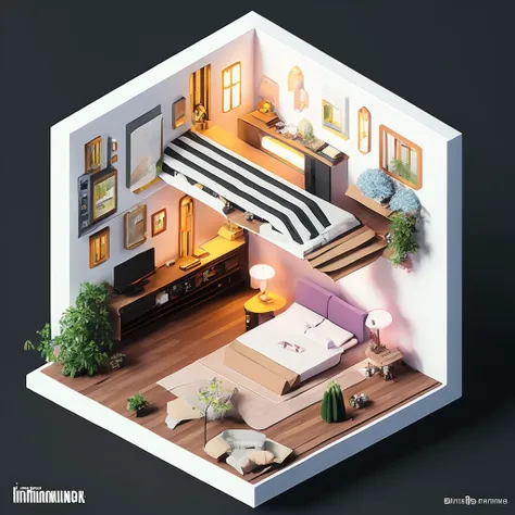 isometric cutaway,It has texture,bed,sofa, table, stool, bonsai, mural,Windows, desks,white_background,simple _background,Depth of Field, Gamma, High Contrast, Kinemacolor, 3D, Ray Tracing Global Illumination, Ray Traced, Anti-Aliasing, FXAAFull-HD, Rim Lighting,Shadows,unreal engine 5,octane render,dribbble,pinterest,knollingcase, 8k
,duskametric15