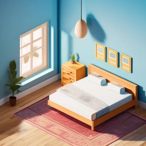bedroom,bed,forniture,books,sunlight,sunrise,8k,3d,isometric,isometricfuture,centered subject,detailed,highres