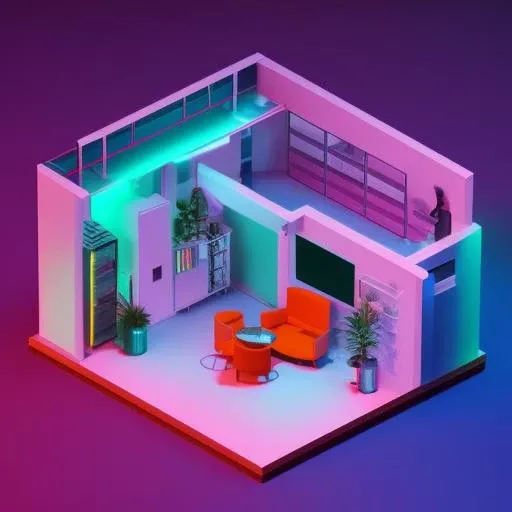 office with fireplace,futuristic,,8k,3d,isometric,isometricfuture,centered subject