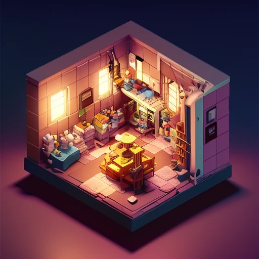 IsometricFuture, Anime Style School, isometric cutaway, night sky, city view, Depth of Field, Full-HD, Rim Lighting, Vibrant Sharp Cinematic Lighting, Shadows, Chromatic Aberration, art by artgerm, greg rutowski, square enix, unreal engine 5, FXAA, IsometricFuture