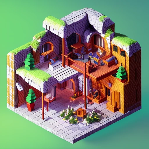IsometricFuture,Fantasy RPG Dungeon, diagram overlook, thunderstorm, isometric cutaway, Stormy Weather, Lightning, Depth of Field, Full-HD, Rim Lighting, Vibrant Sharp Cinematic Lighting, Shadows, Chromatic Aberration, art by artgerm, greg rutowski, square enix, unreal engine 5, FXAA, IsometricFuture