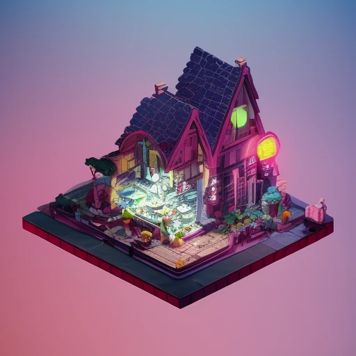 IsometricFuture, isometric cutaway, Gothic, Black Thundery Features, Isometric, Tokyo City, Neon Cyberpunk,thunderstorm, night sky, thunderstorm, bad weather, Stormy Weather, Lightning, Depth of Field, Rim Lighting, Shadows, octane render, futuristic lighting, neon colors, unreal engine 5, IsometricFuture