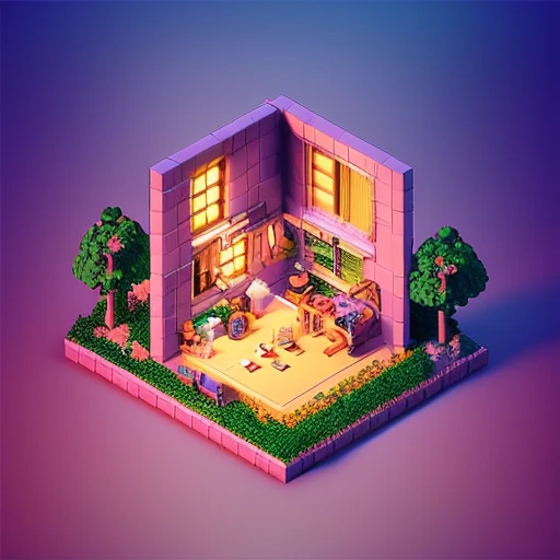 IsometricFuture, 1990s vaporwave, isometric cutaway, night sky, city view, Depth of Field, Full-HD, Rim Lighting, Vibrant Sharp Cinematic Lighting, Shadows, Chromatic Aberration, art by artgerm, greg rutowski, square enix, unreal engine 5, FXAA, IsometricFuture