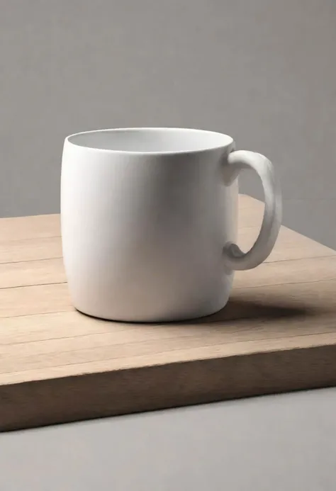 there is a white coffee mug sitting on a wooden table, asset on grey background, minimal shading, blank, [ [ hyperrealistic ] ], award-winning picture, empty background, high rendering, solid object in a void, white mug