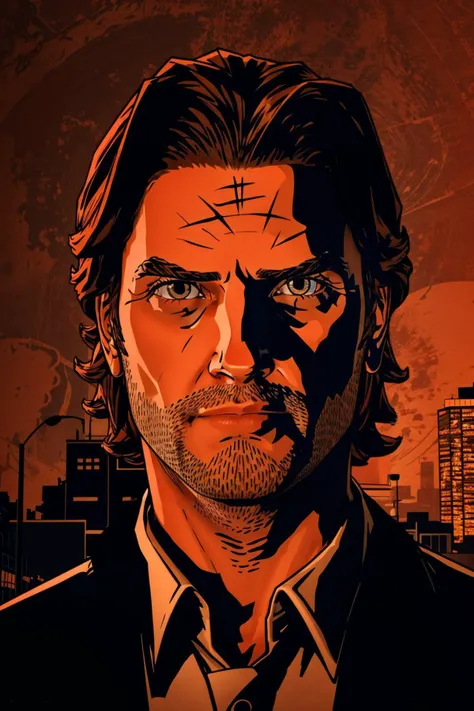 <lora:bigby-07a:0.6>, bigbyTWAS_soul3142, solo, 1boy, portrait, red theme, silhouette
