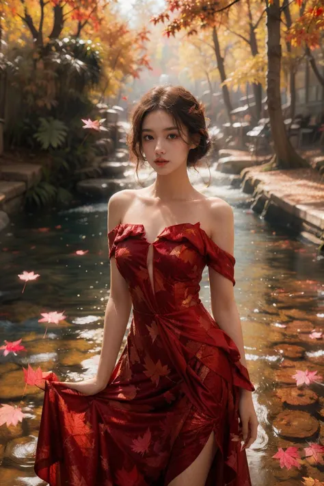 (fashion magazine cover:1.3),(full-size photograph:1.3),(a beautiful and delicate girl:1.2),(gorgeous formal attire:1.1),(fashion design:1.1),a tender and watery gaze,elegant,
((Dadaism)),(creek:1.2),(free wind:1.1),(mist:1.1),warm and delicate sunshine,<lora:maple leafðå¶è½ç°å¢_v1.0:0.77>,(red maple leaf:1.1),photography,
