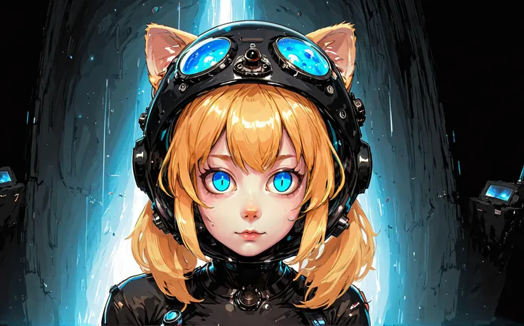 (masterpiece), best quality, space, super massive black hole, black hole devouring another black hole, black hole collapsing, <lora:xl_neco-arc(kohaku_delta):1> Neco-arc, 1girl, blond bangs, slit eyes, cat eyes, cat ears, glass space helmet, cat tail, space suit, full body, somewhere in space