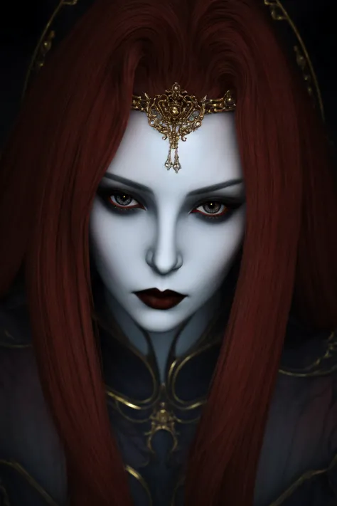 looks at the viewer,1 girl,solo,a vampire,Endsinger,<lyco:Endsinger_FFXIV:1>,portrait,red hair,